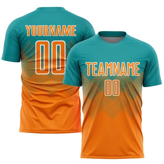 Custom Teal Bay Orange-White Sublimation Soccer Uniform Jersey - Main View