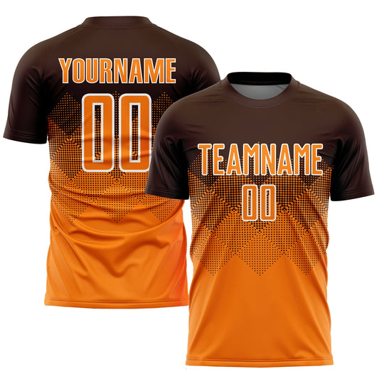 Custom Brown Bay Orange-White Sublimation Soccer Uniform Jersey - Main View