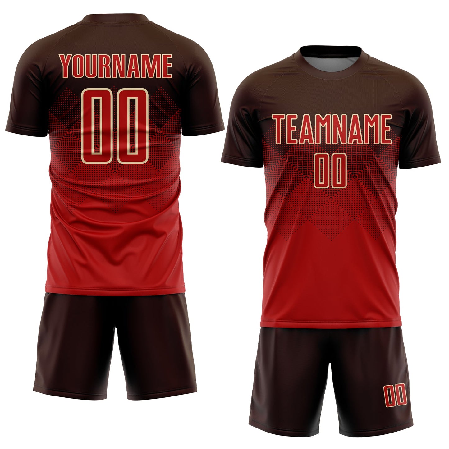 Custom Brown Red-Cream Sublimation Soccer Uniform Jersey view 2
