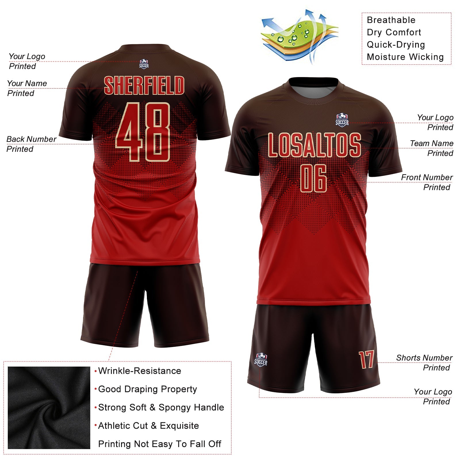 Custom Brown Red-Cream Sublimation Soccer Uniform Jersey view 3