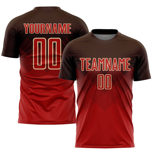 Custom Brown Red-Cream Sublimation Soccer Uniform Jersey - Main View