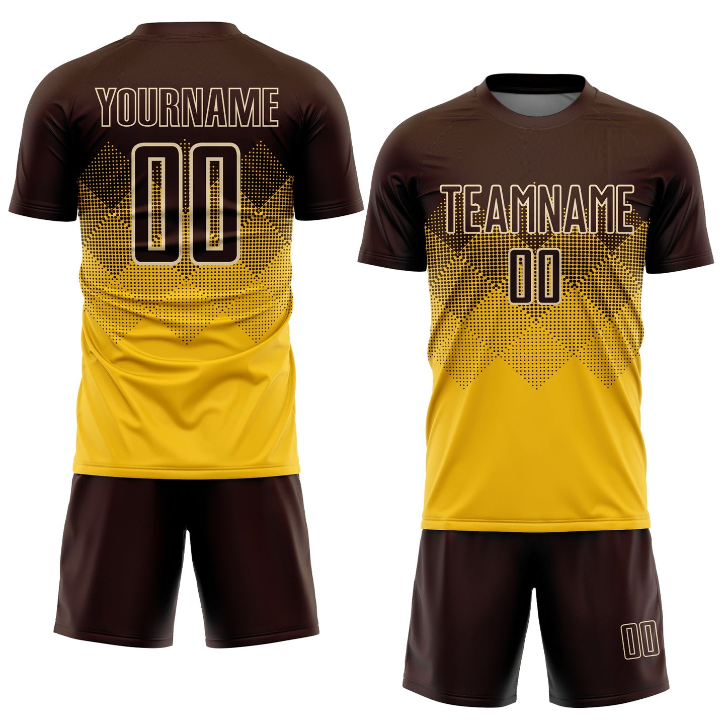 Custom Gold Brown-Cream Sublimation Soccer Uniform Jersey view 2