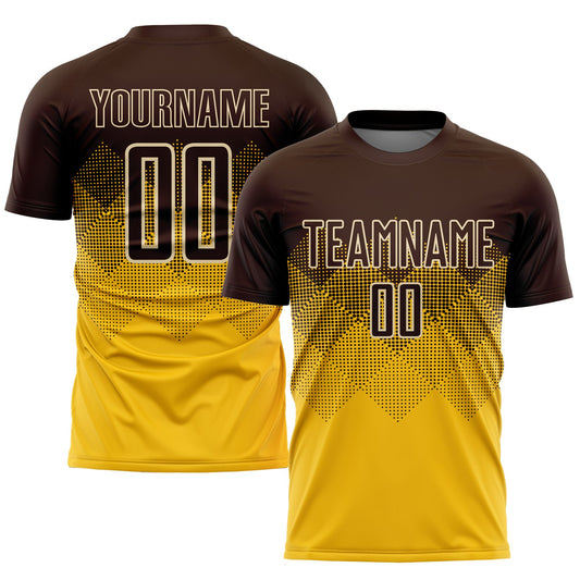 Custom Gold Brown-Cream Sublimation Soccer Uniform Jersey - Main View