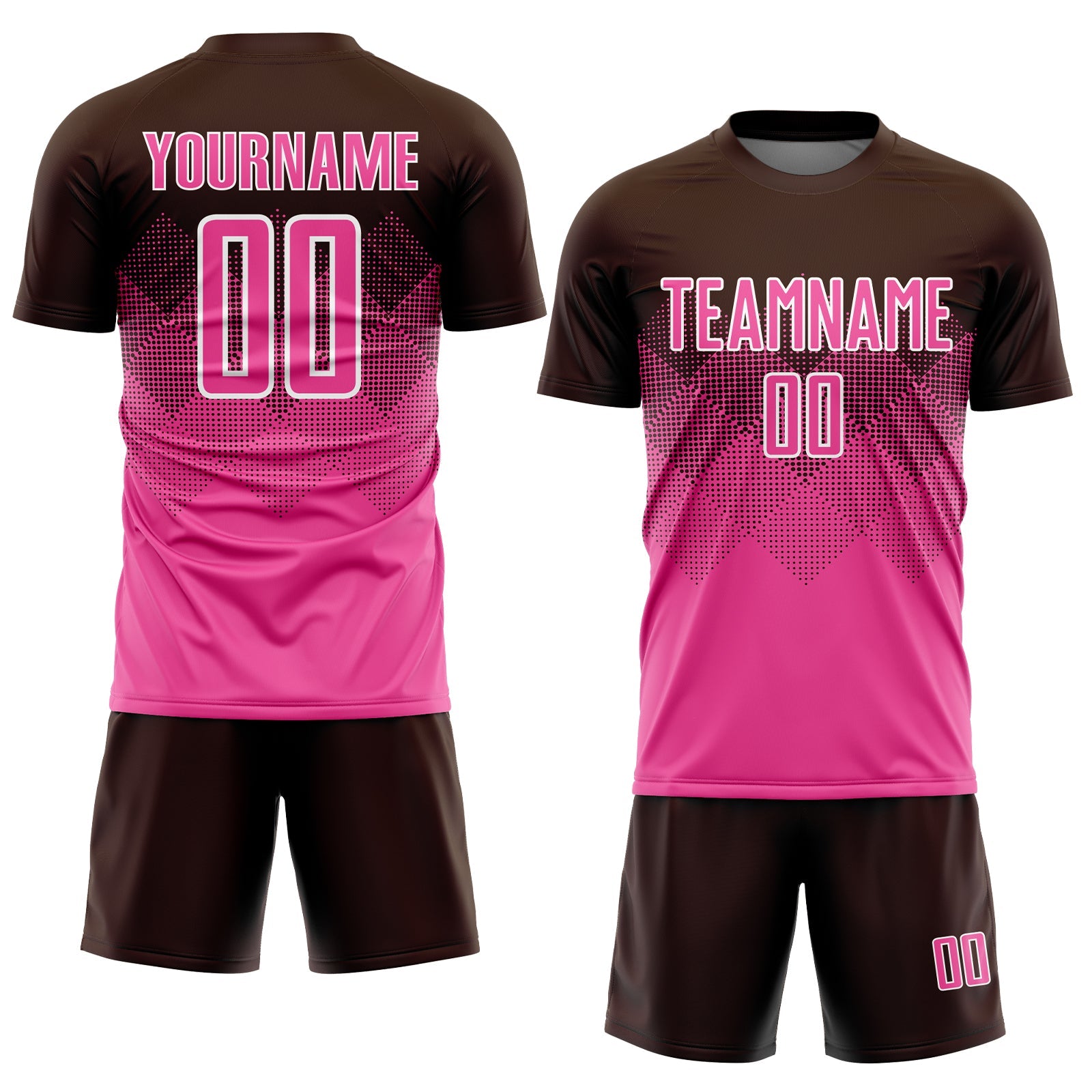 Custom Brown Pink-White Sublimation Soccer Uniform Jersey view 2
