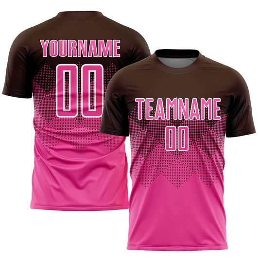 Custom Brown Pink-White Sublimation Soccer Uniform Jersey - Main View