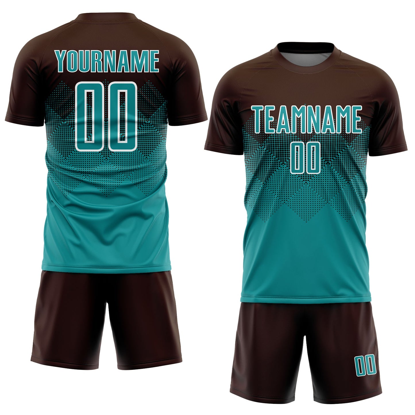 Custom Brown Teal-White Sublimation Soccer Uniform Jersey view 2