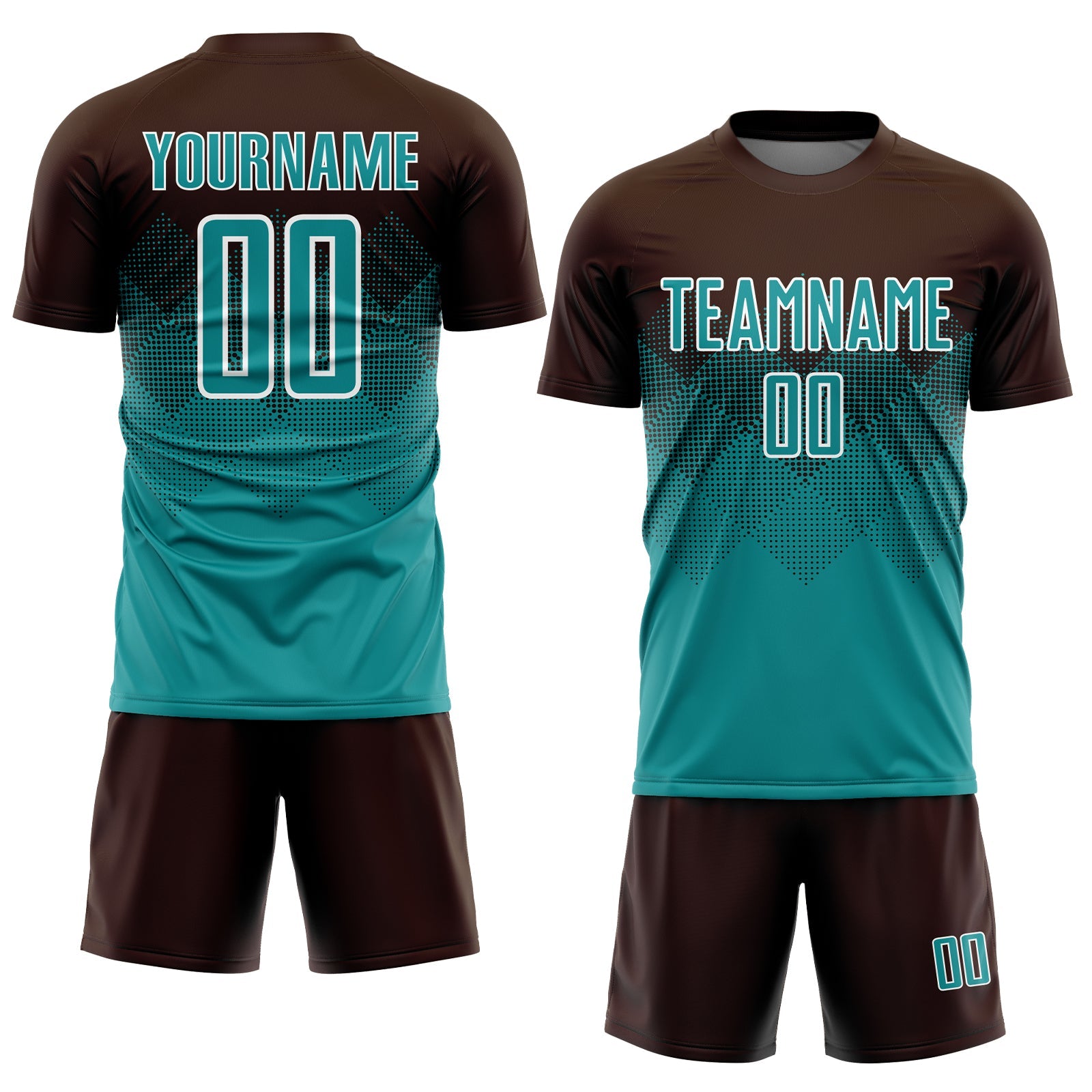 Custom Brown Teal-White Sublimation Soccer Uniform Jersey view 2