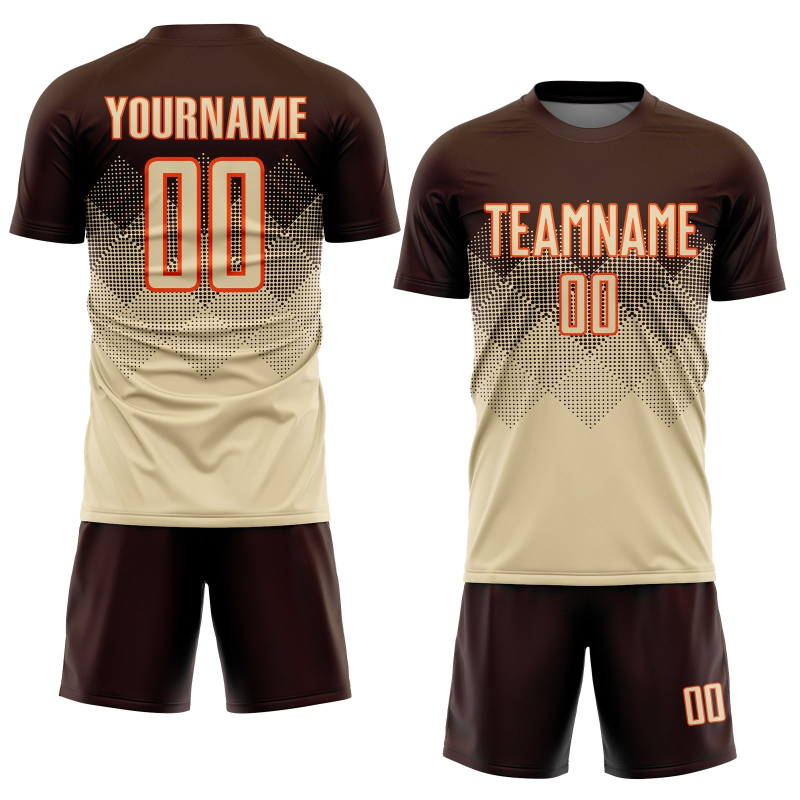 Custom Brown Cream-Orange Sublimation Soccer Uniform Jersey view 2