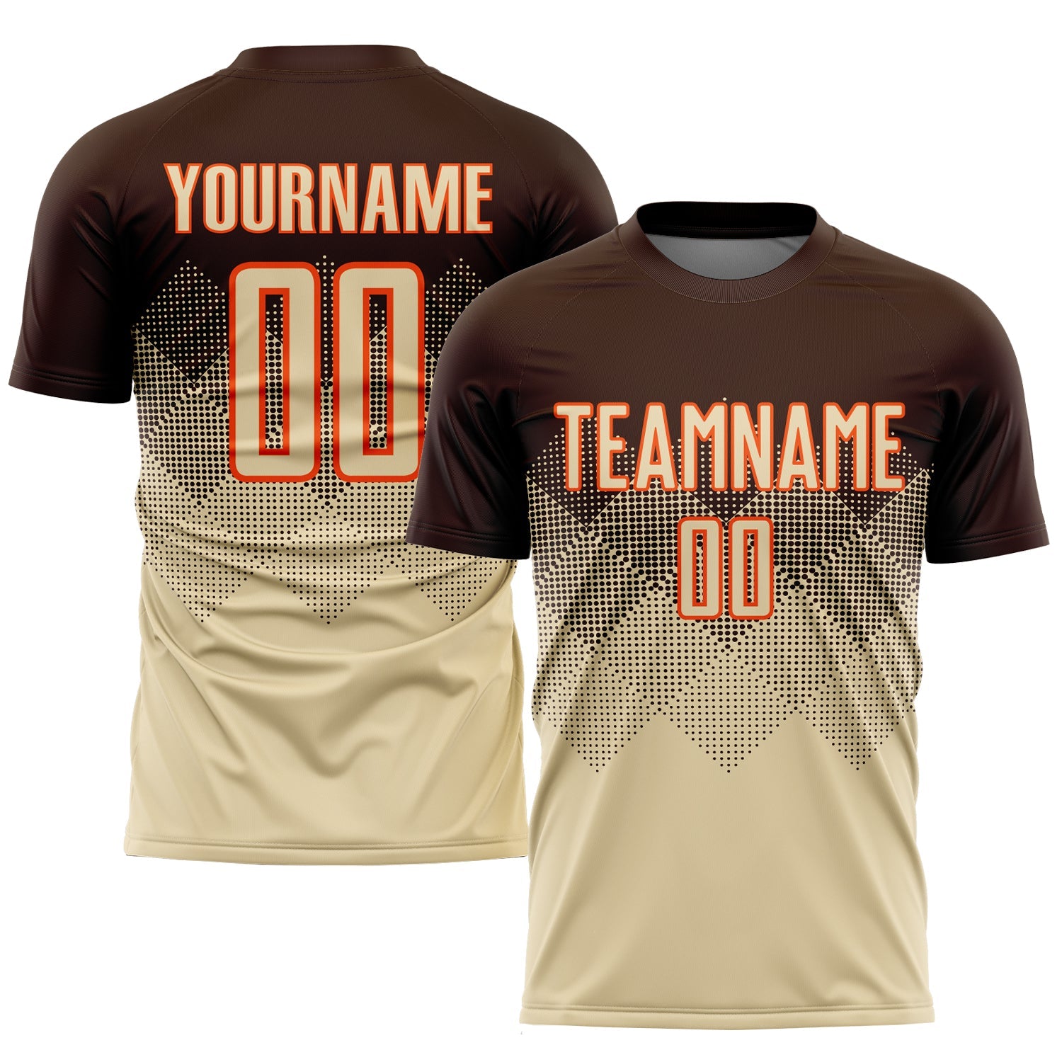 Custom Brown Cream-Orange Sublimation Soccer Uniform Jersey - Main View