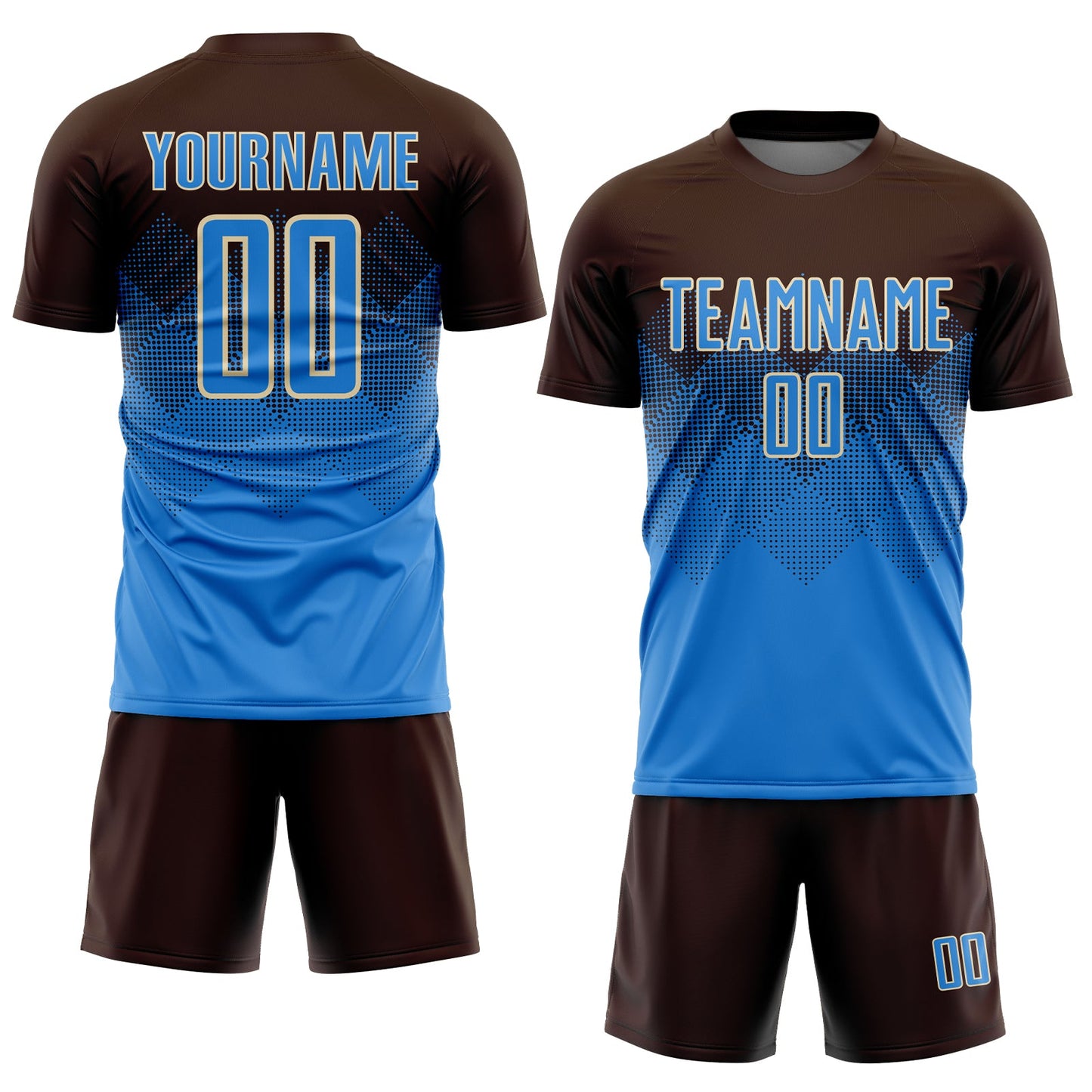 Custom Brown Powder Blue-Cream Sublimation Soccer Uniform Jersey view 2