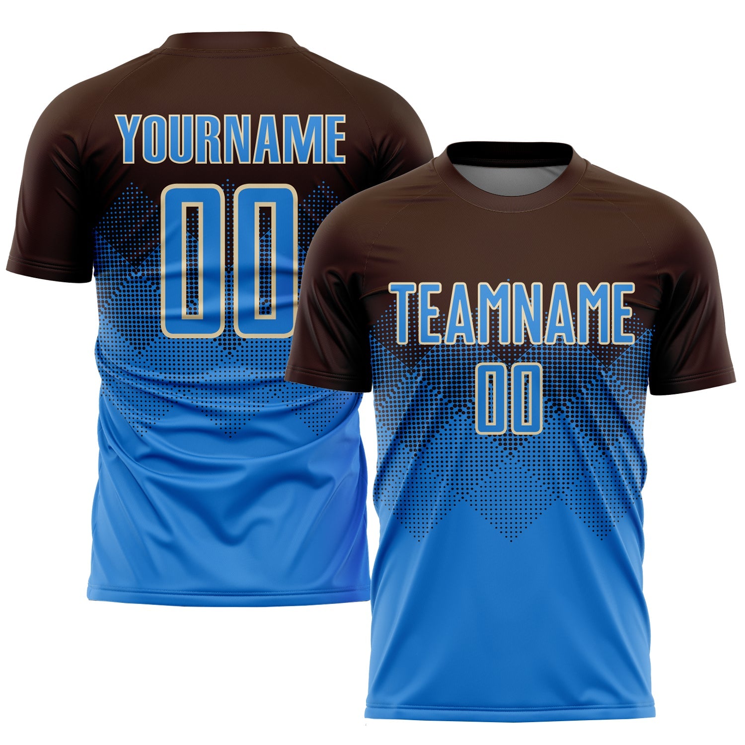 Custom Brown Powder Blue-Cream Sublimation Soccer Uniform Jersey - Main View