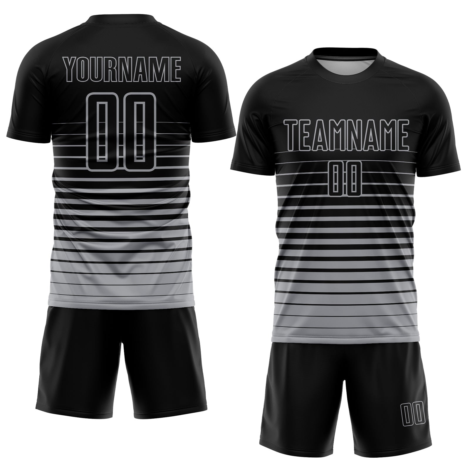 Custom Black Gray Pinstripe Fade Fashion Sublimation Soccer Uniform Jersey view 2