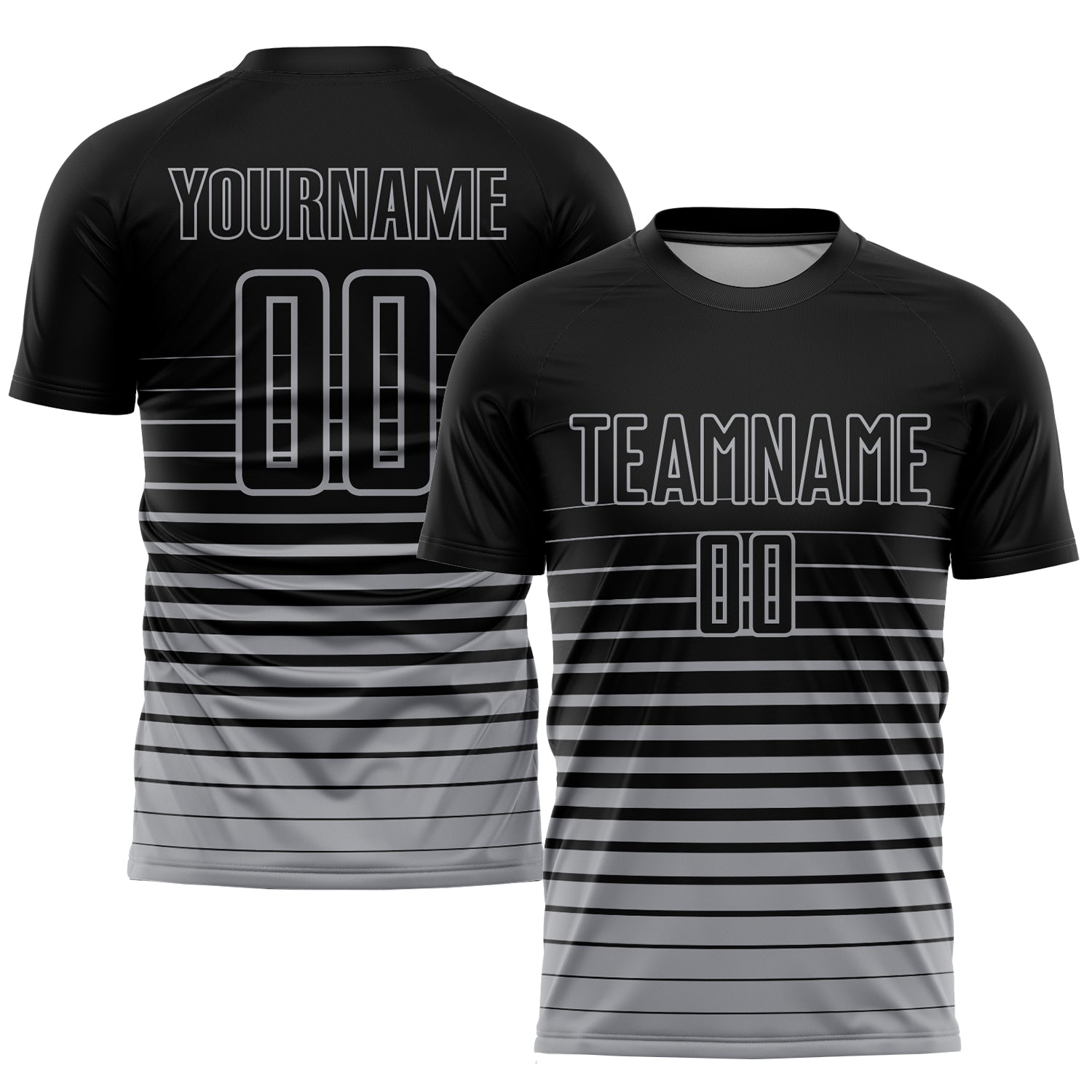 Custom Black Gray Pinstripe Fade Fashion Sublimation Soccer Uniform Jersey - Main View