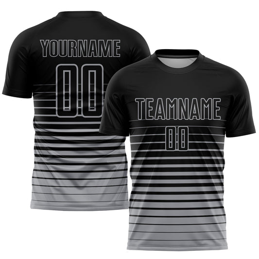 Custom Black Gray Pinstripe Fade Fashion Sublimation Soccer Uniform Jersey - Main View