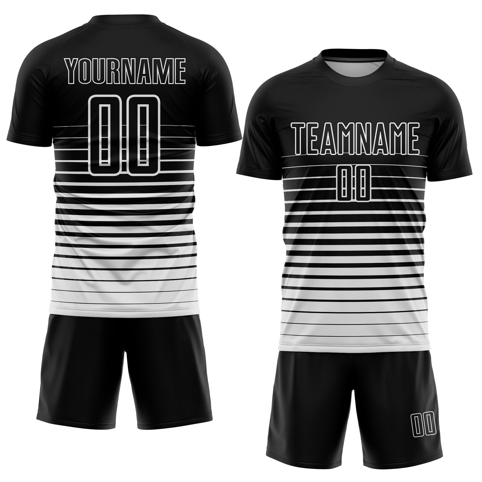 Custom Black White Pinstripe Fade Fashion Sublimation Soccer Uniform Jersey view 2