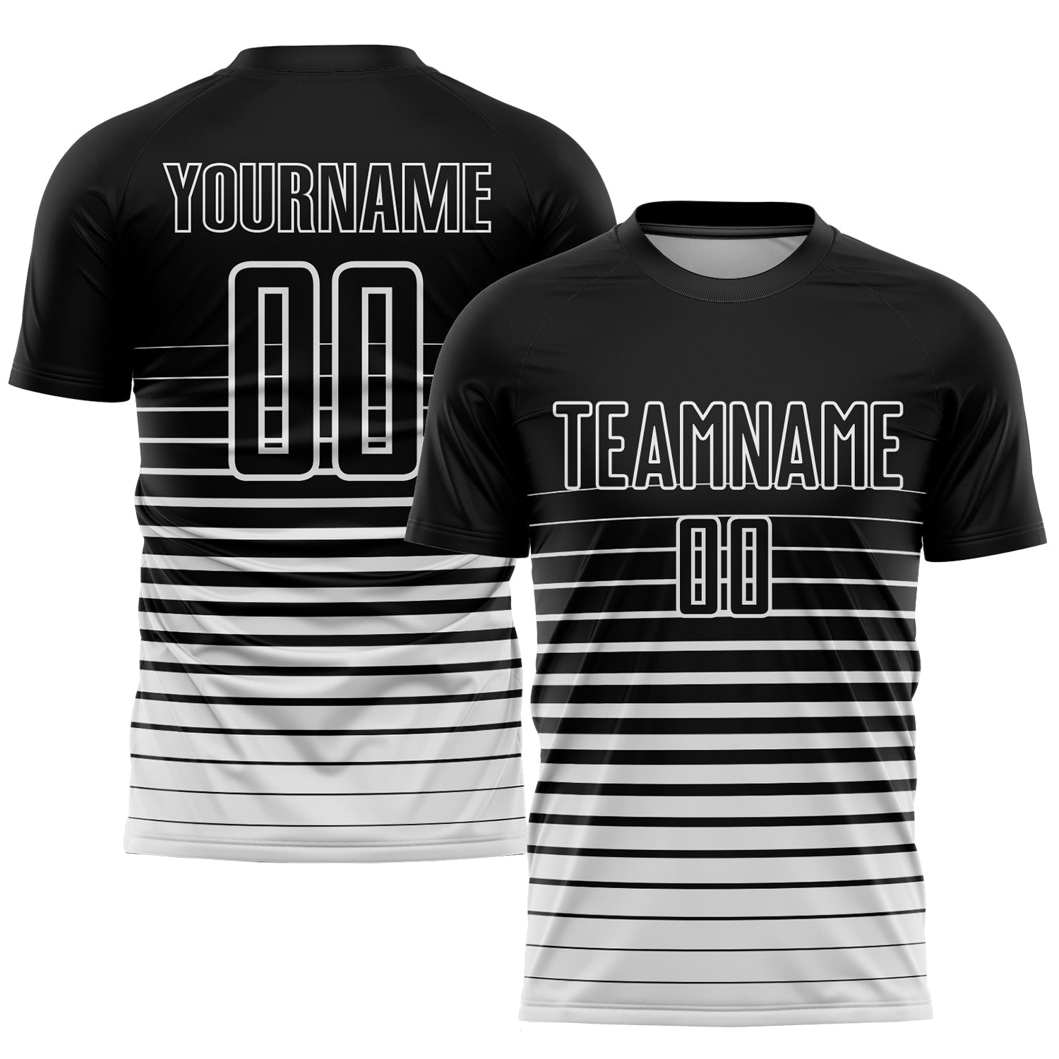 Custom Black White Pinstripe Fade Fashion Sublimation Soccer Uniform Jersey - Main View