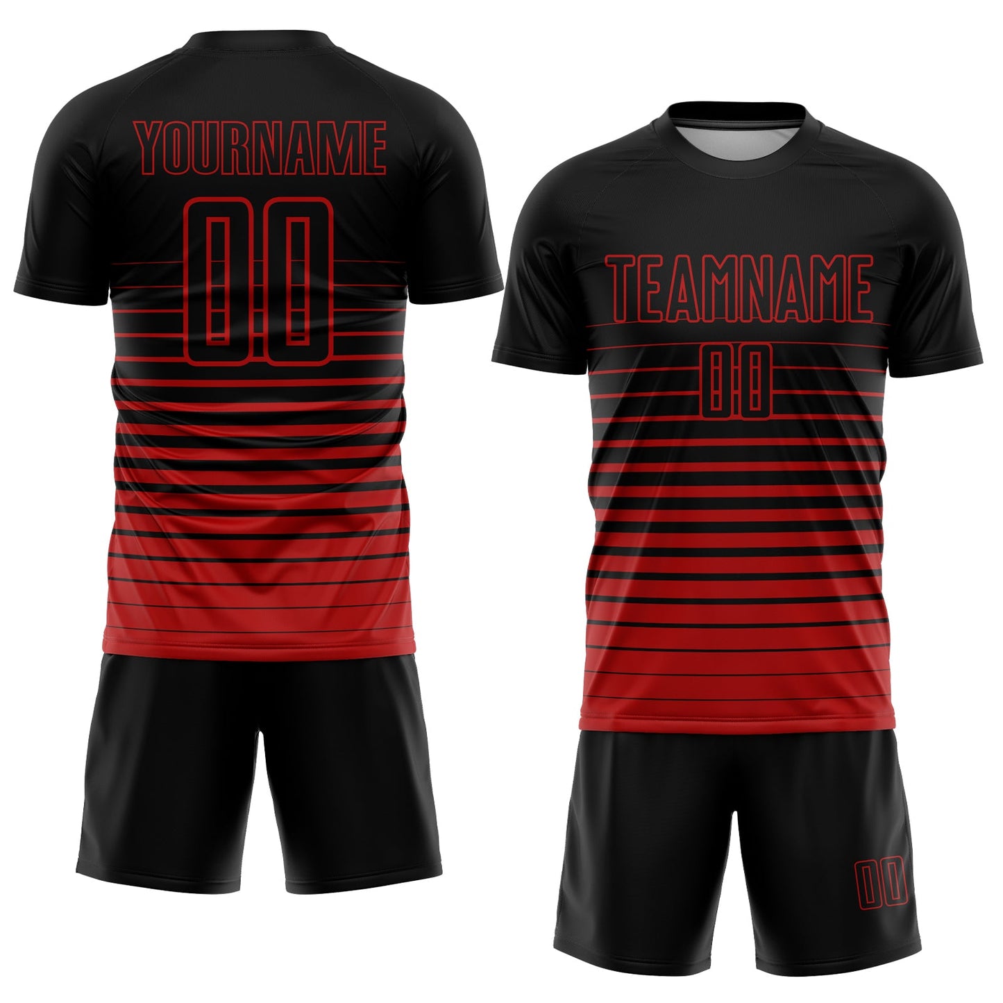 Custom Black Red Pinstripe Fade Fashion Sublimation Soccer Uniform Jersey view 2