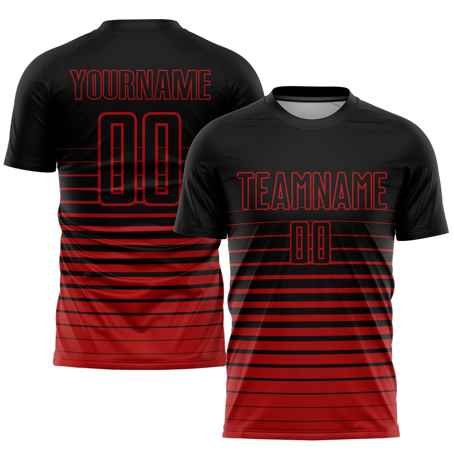 Custom Black Red Pinstripe Fade Fashion Sublimation Soccer Uniform Jersey - Main View