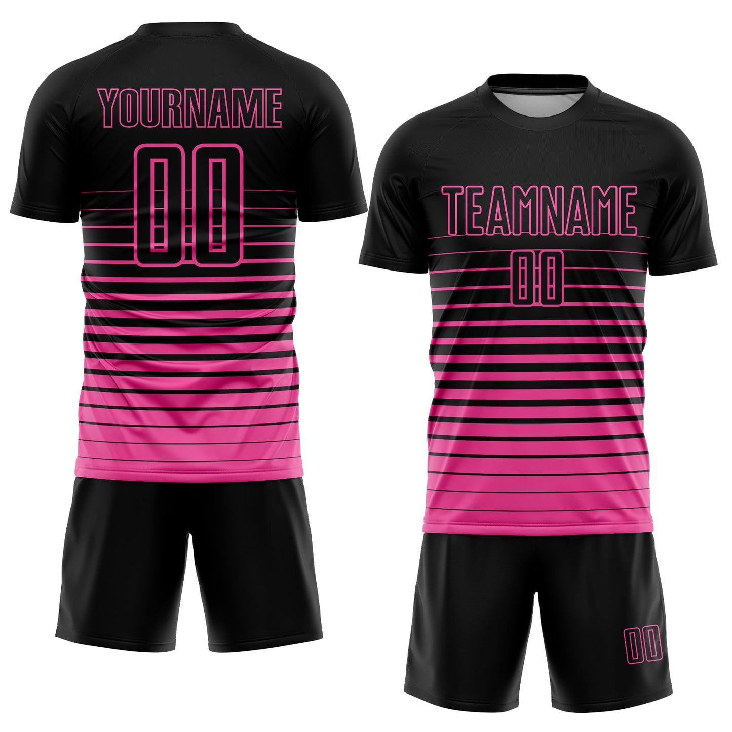 Custom Black Pink Pinstripe Fade Fashion Sublimation Soccer Uniform Jersey view 2