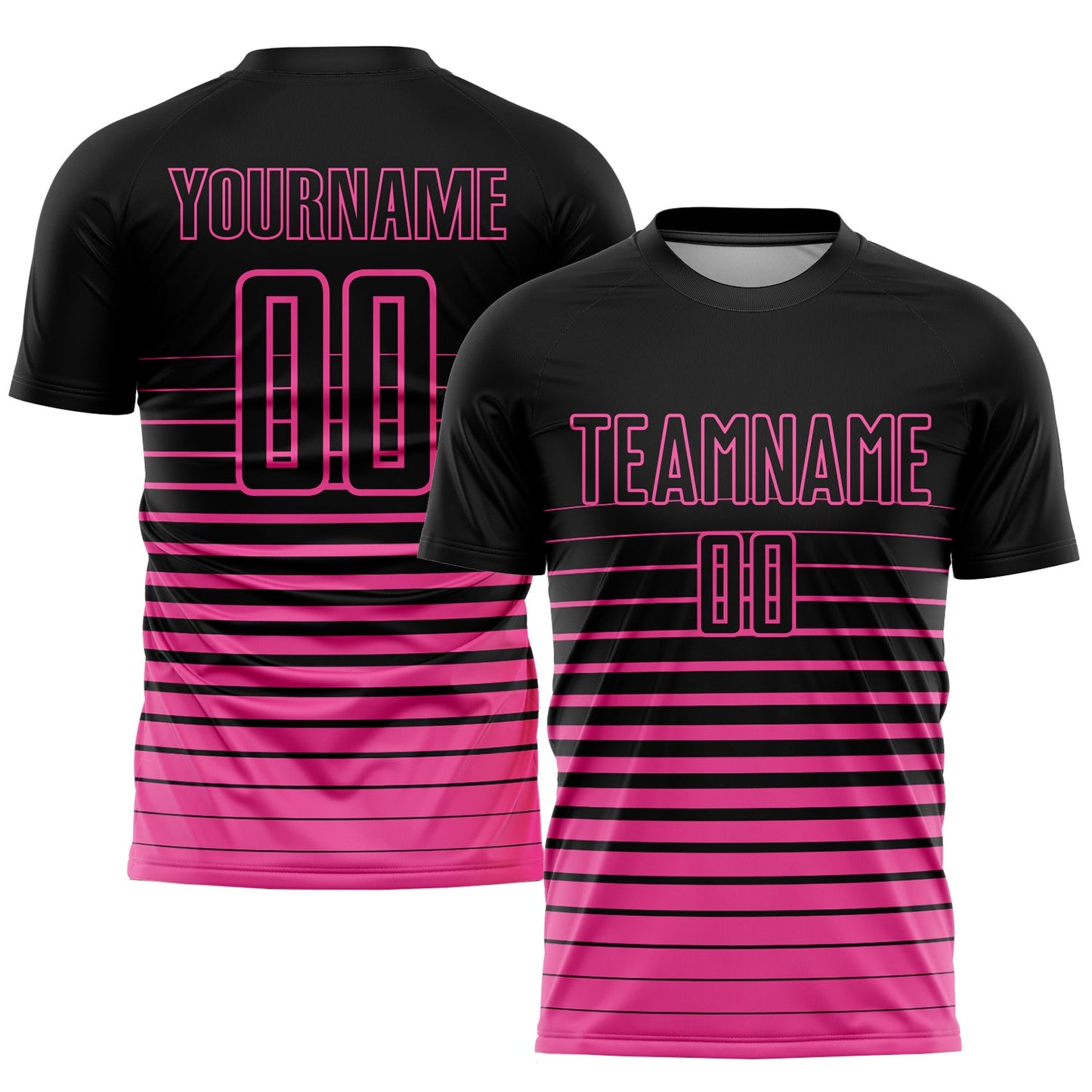Custom Black Pink Pinstripe Fade Fashion Sublimation Soccer Uniform Jersey - Main View