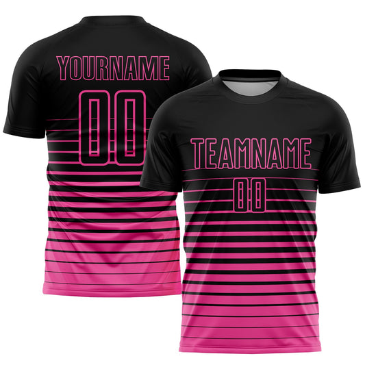 Custom Black Pink Pinstripe Fade Fashion Sublimation Soccer Uniform Jersey - Main View