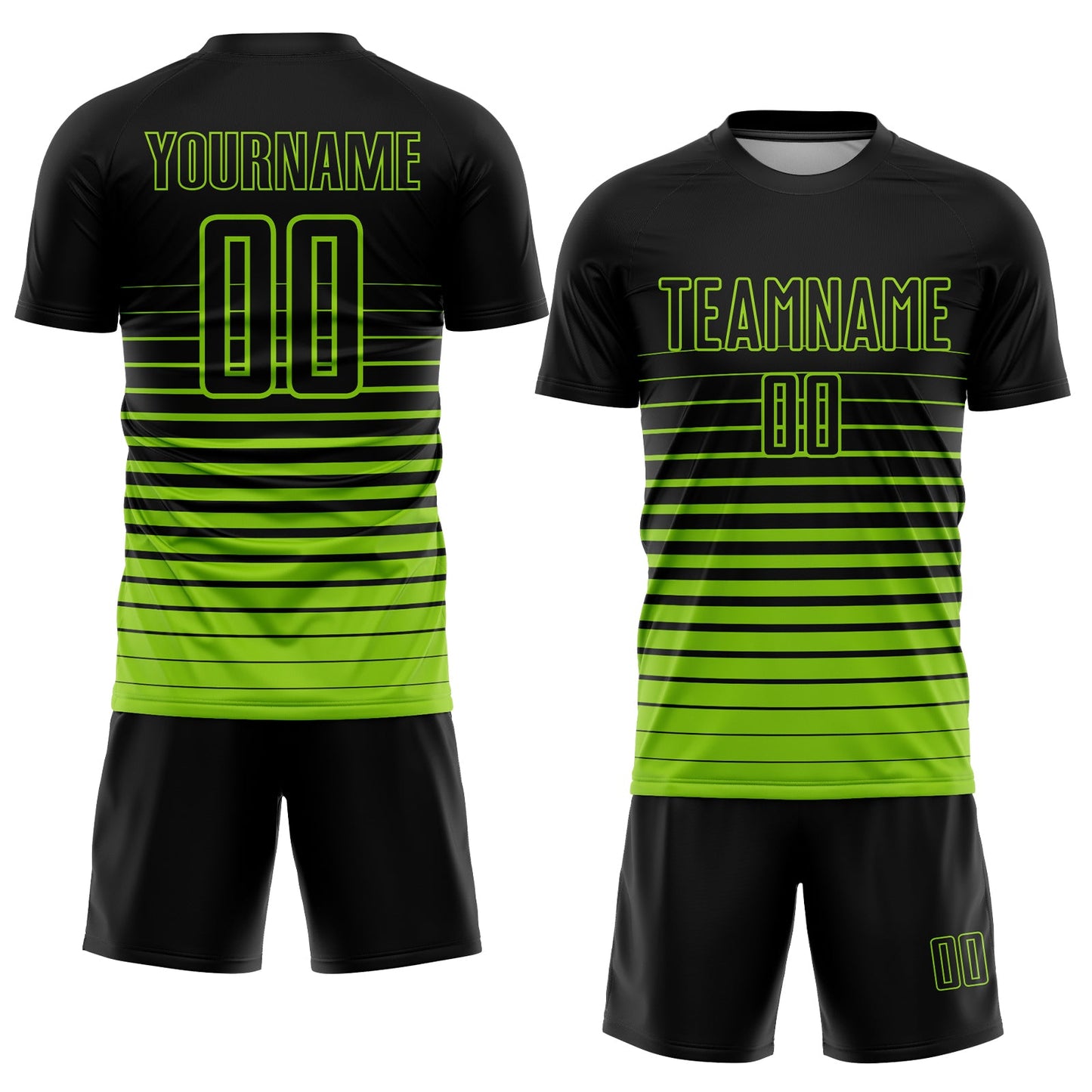 Custom Black Neon Green Pinstripe Fade Fashion Sublimation Soccer Uniform Jersey view 2