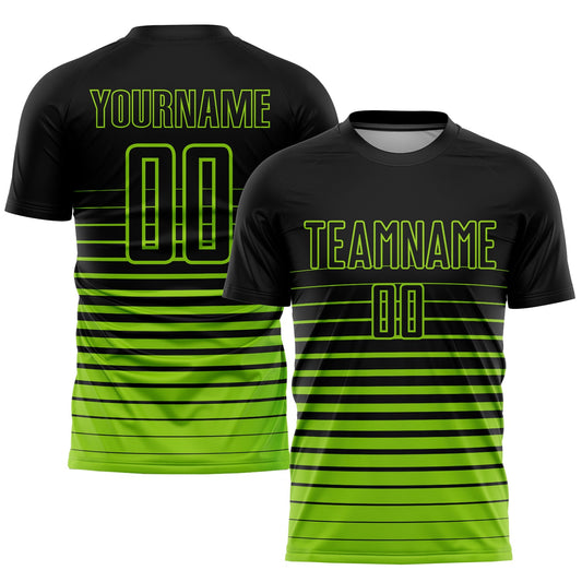 Custom Black Neon Green Pinstripe Fade Fashion Sublimation Soccer Uniform Jersey - Main View