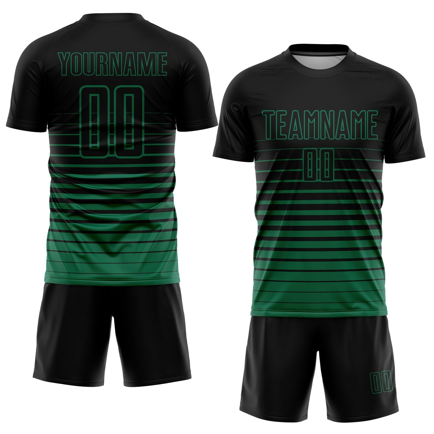 Custom Black Kelly Green Pinstripe Fade Fashion Sublimation Soccer Uniform Jersey view 2
