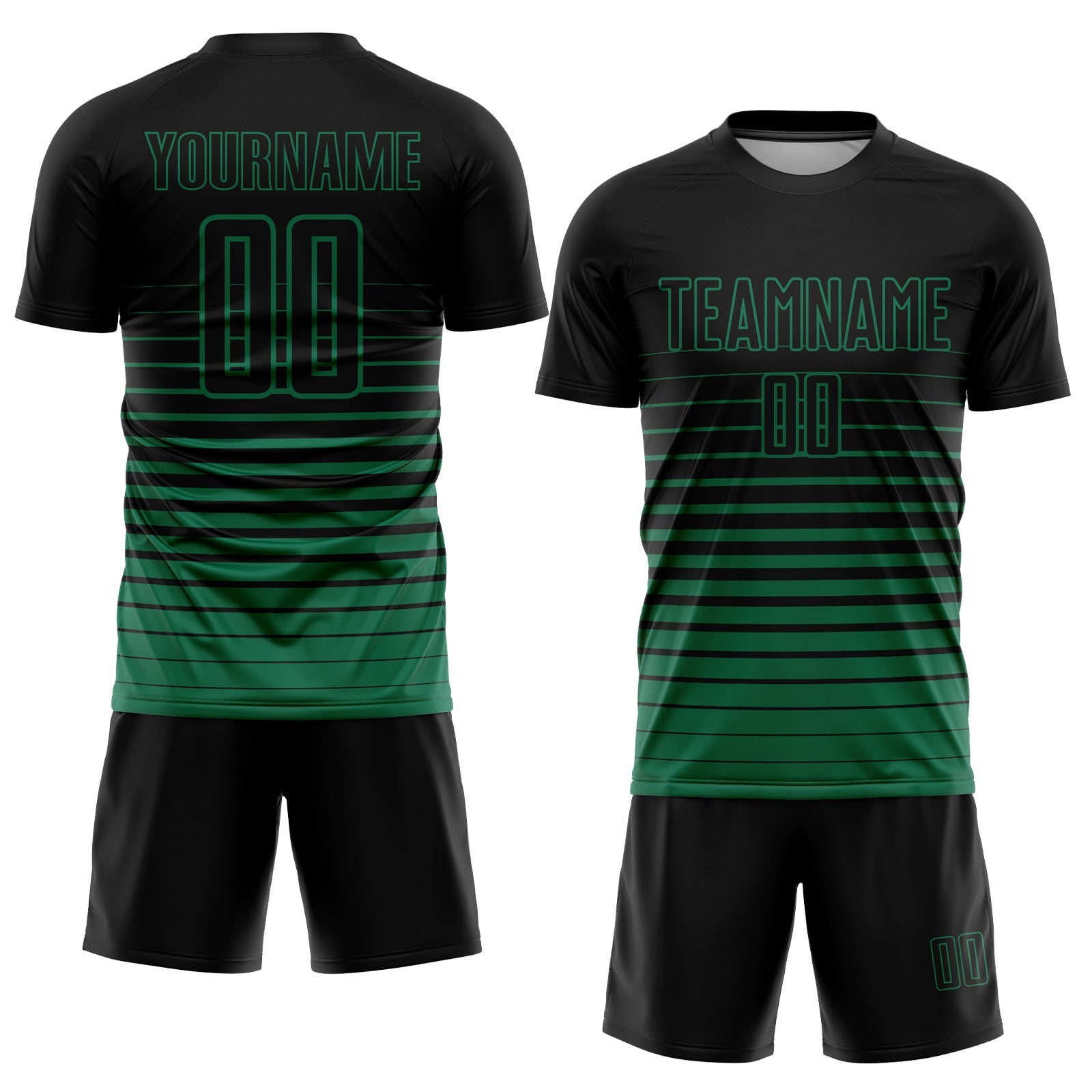 Custom Black Kelly Green Pinstripe Fade Fashion Sublimation Soccer Uniform Jersey view 2