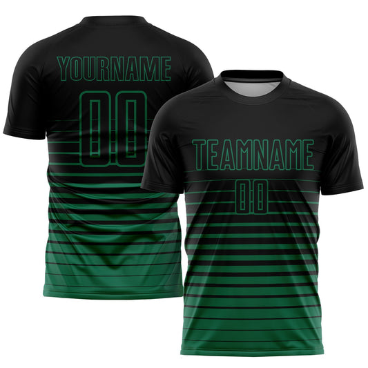 Custom Black Kelly Green Pinstripe Fade Fashion Sublimation Soccer Uniform Jersey - Main View