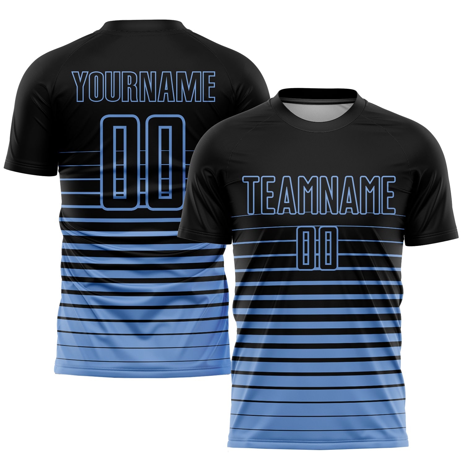 Custom Black Light Blue Pinstripe Fade Fashion Sublimation Soccer Uniform Jersey - Main View