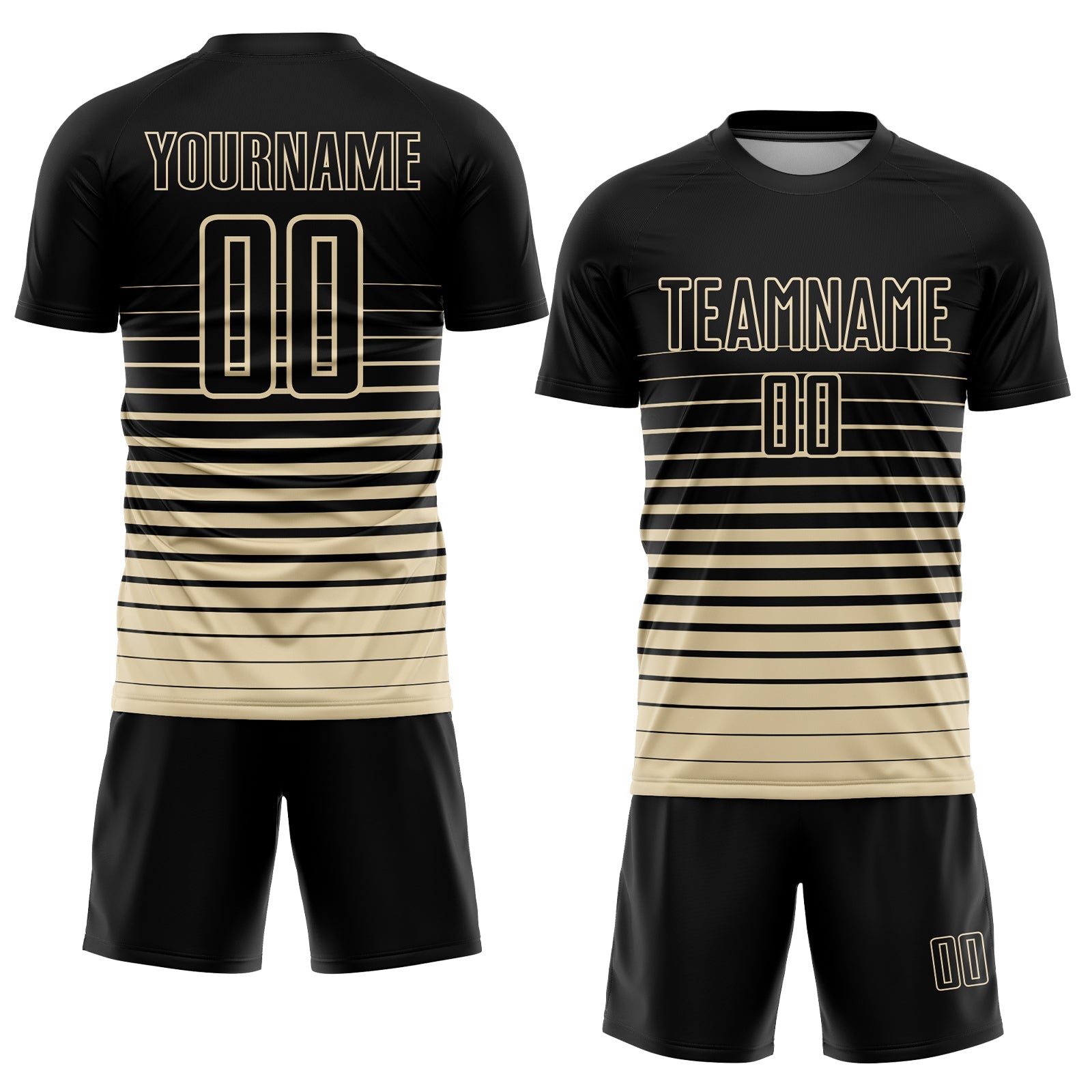 Custom Black Cream Pinstripe Fade Fashion Sublimation Soccer Uniform Jersey view 2