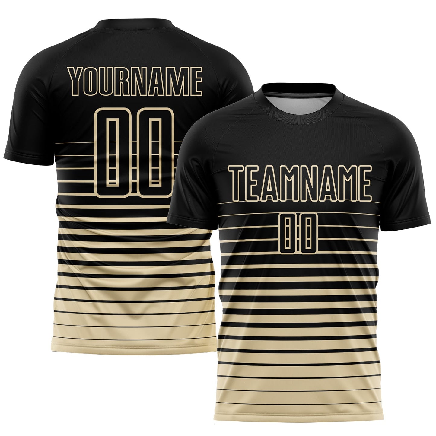 Custom Black Cream Pinstripe Fade Fashion Sublimation Soccer Uniform Jersey - Main View