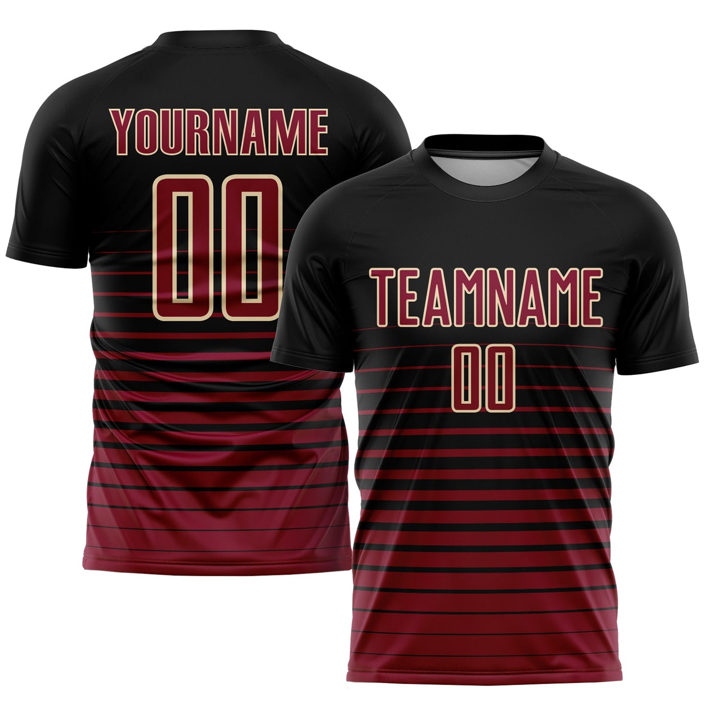 Custom Black Maroon-Cream Pinstripe Fade Fashion Sublimation Soccer Uniform Jersey - Main View