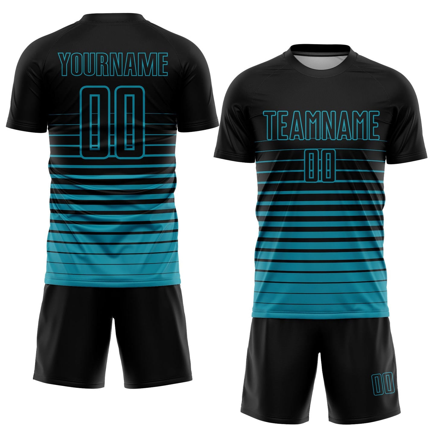 Custom Black Teal Pinstripe Fade Fashion Sublimation Soccer Uniform Jersey view 2