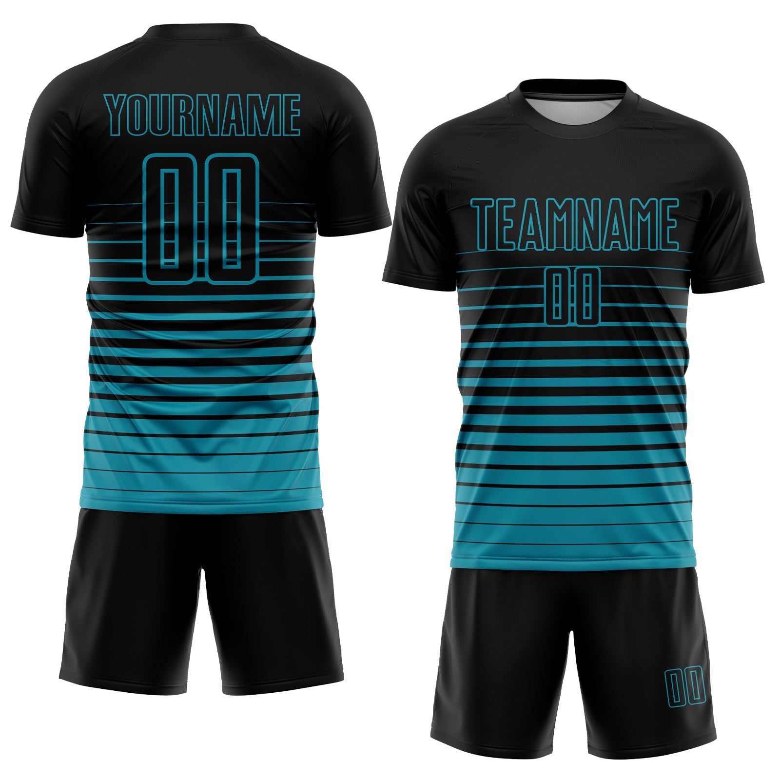 Custom Black Teal Pinstripe Fade Fashion Sublimation Soccer Uniform Jersey view 2