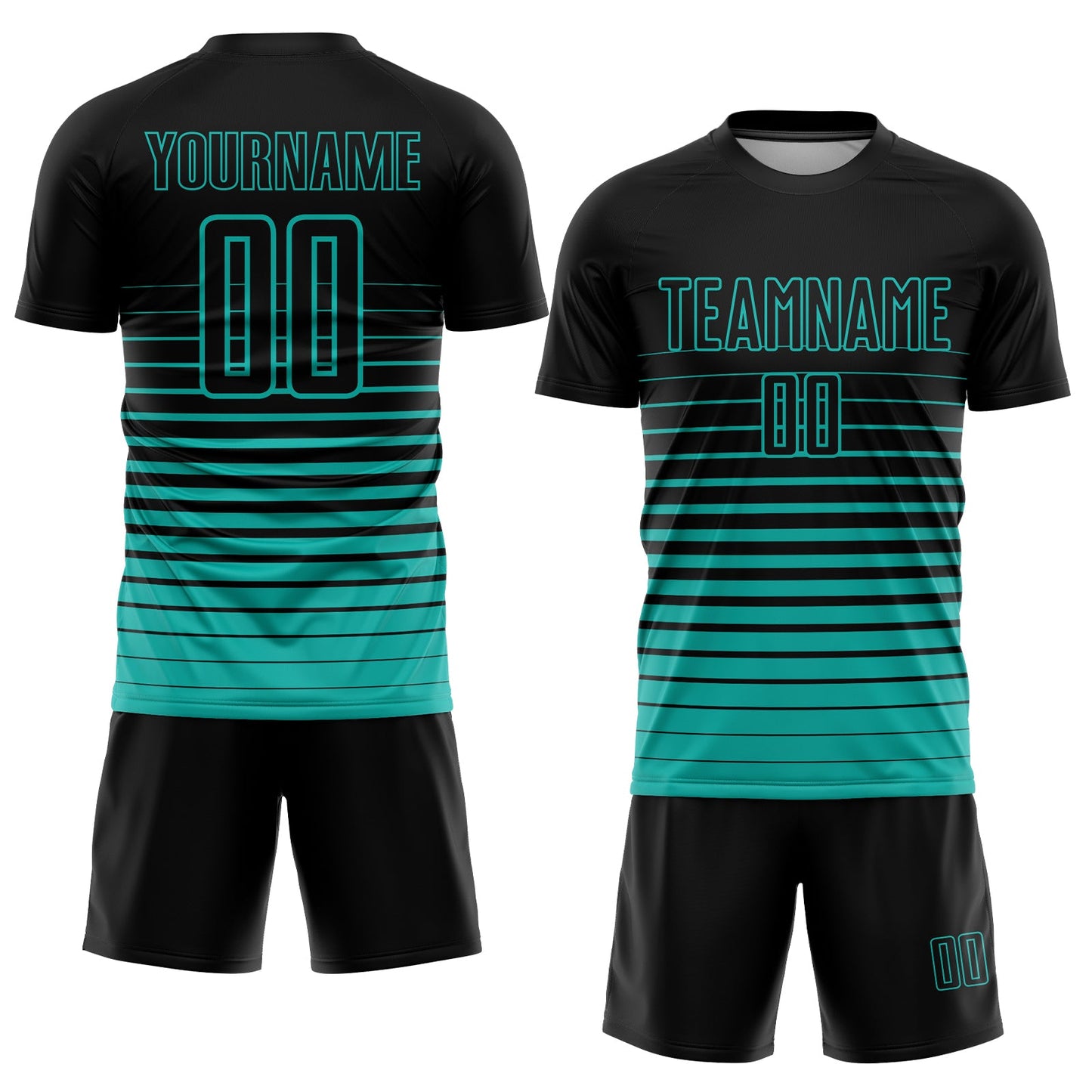 Custom Black Aqua Pinstripe Fade Fashion Sublimation Soccer Uniform Jersey view 2