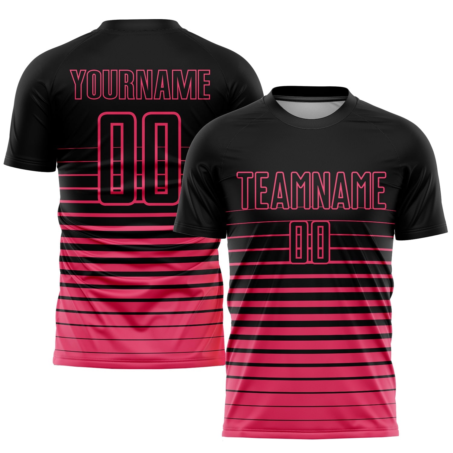 Custom Black Neon Pink Pinstripe Fade Fashion Sublimation Soccer Uniform Jersey - Main View