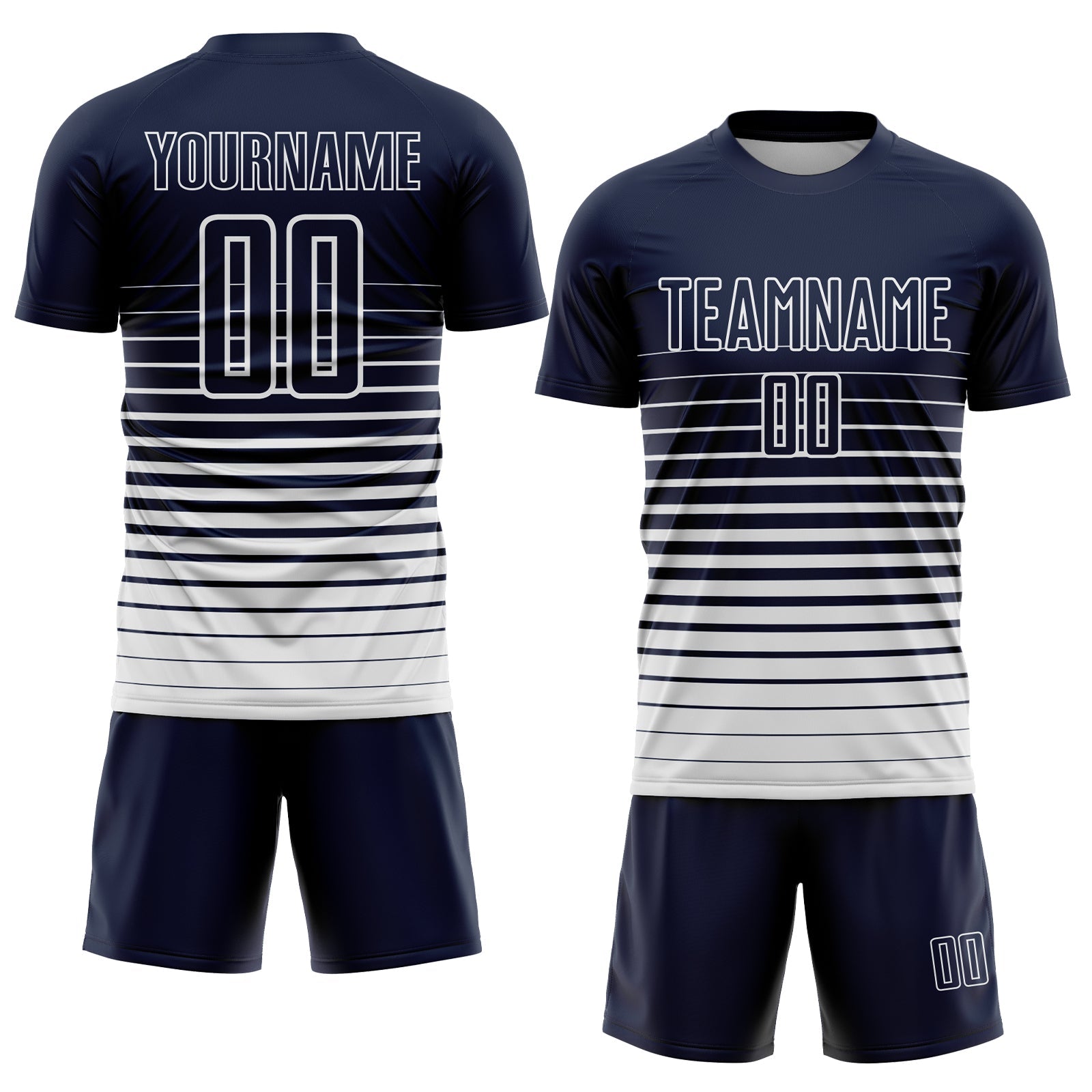 Custom Navy White Pinstripe Fade Fashion Sublimation Soccer Uniform Jersey view 2