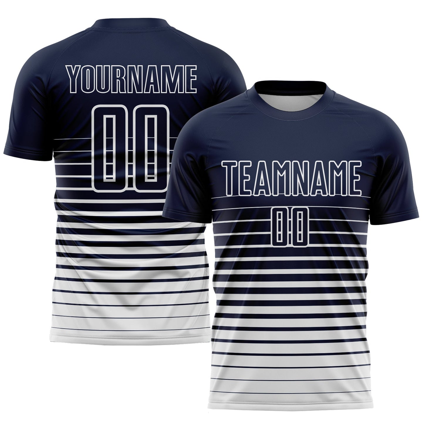 Custom Navy White Pinstripe Fade Fashion Sublimation Soccer Uniform Jersey - Main View
