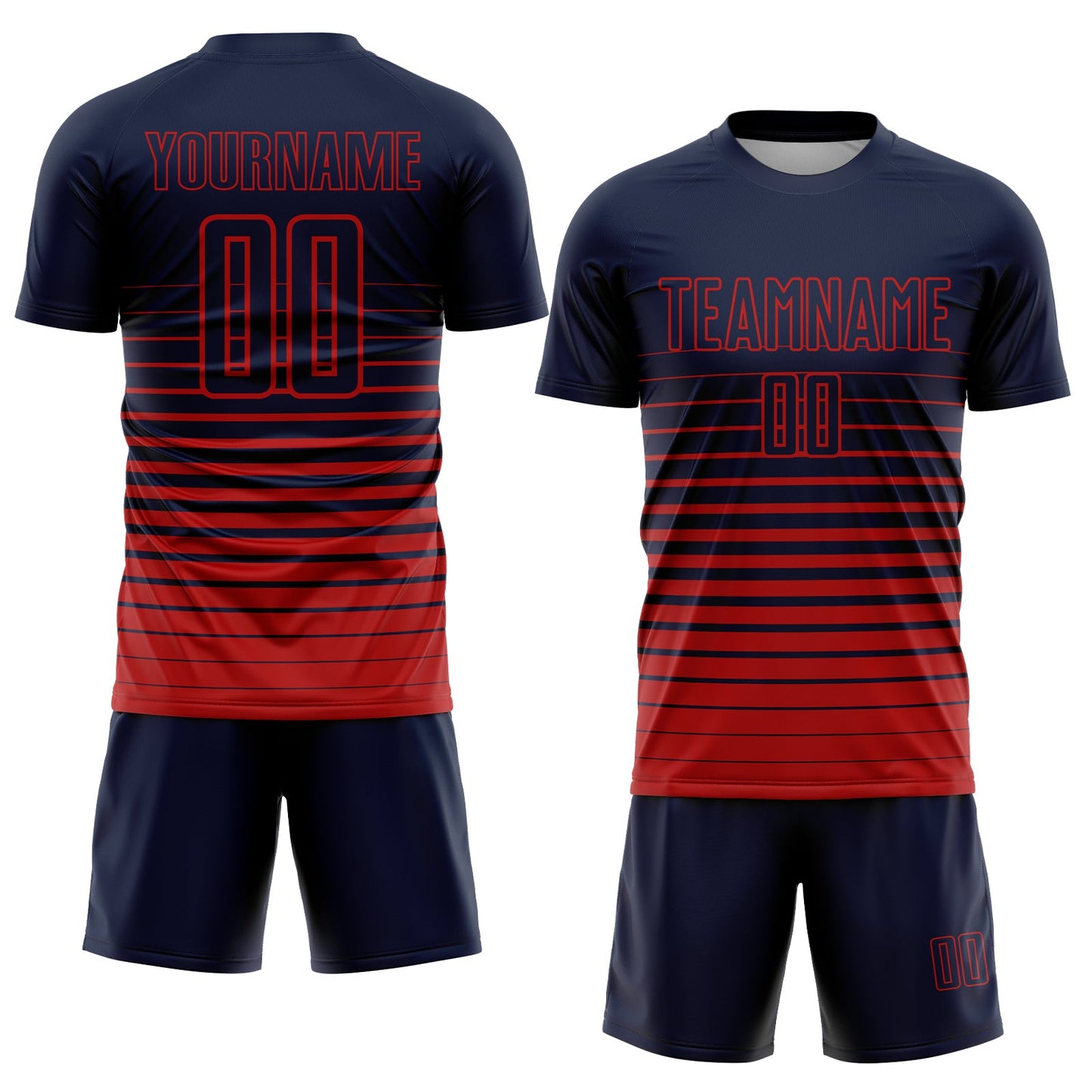 Custom Navy Red Pinstripe Fade Fashion Sublimation Soccer Uniform Jersey view 2