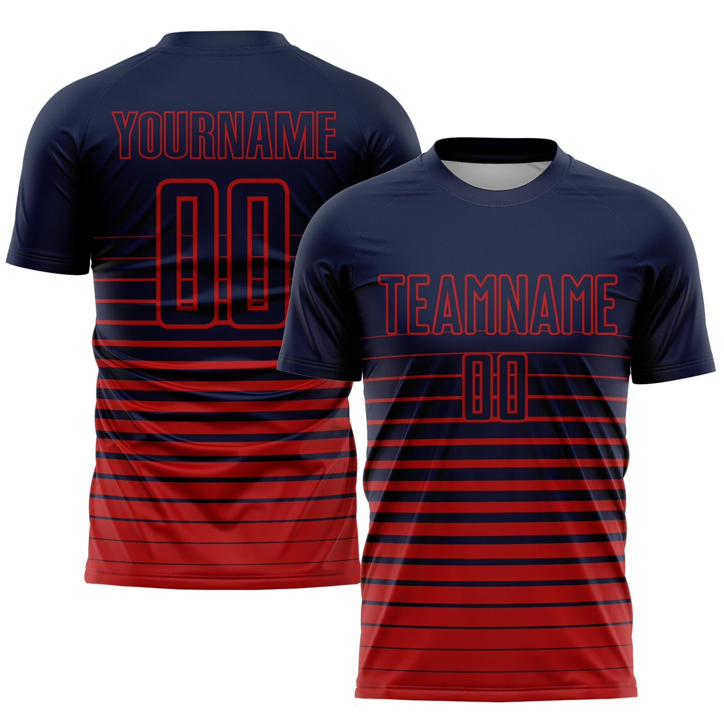 Custom Navy Red Pinstripe Fade Fashion Sublimation Soccer Uniform Jersey - Main View