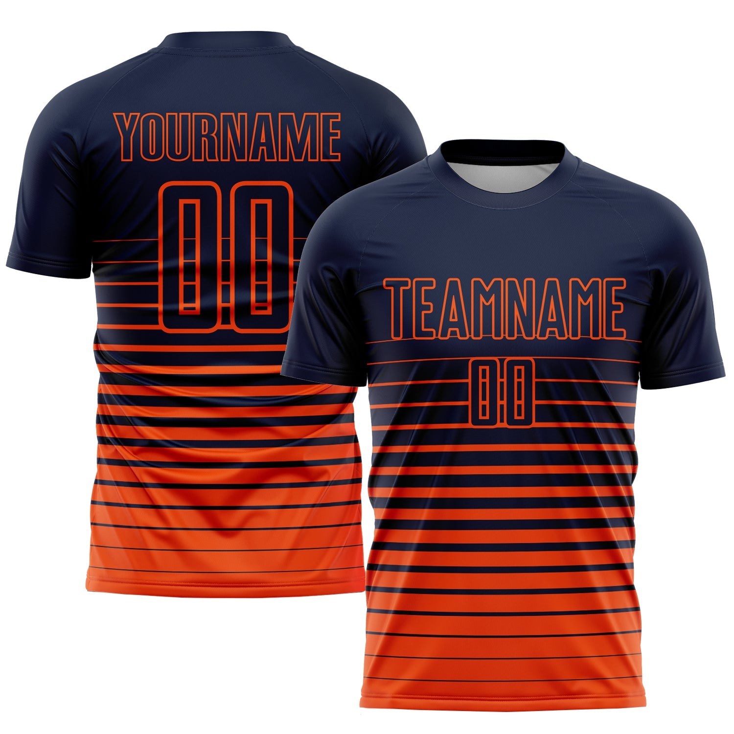 Custom Navy Orange Pinstripe Fade Fashion Sublimation Soccer Uniform Jersey - Main View