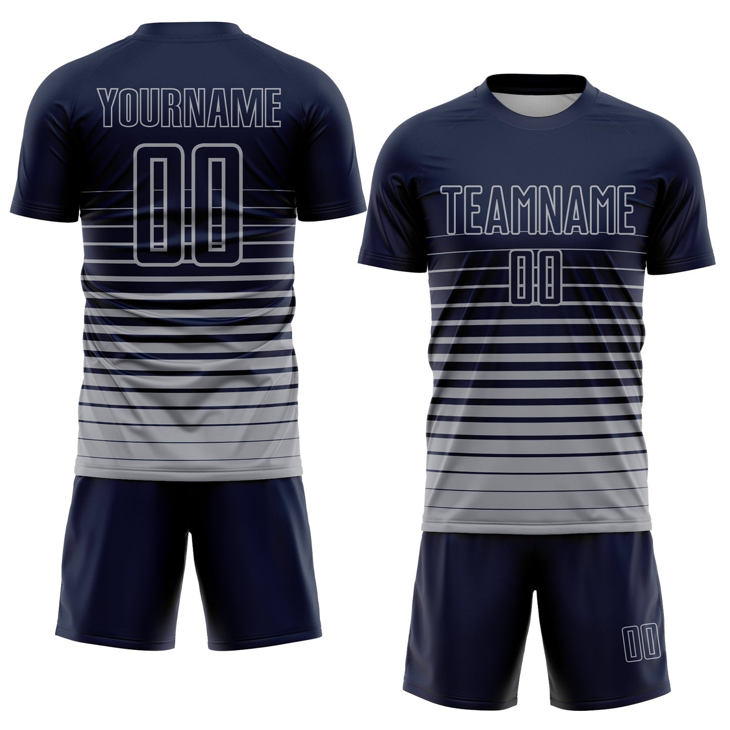 Custom Navy Gray Pinstripe Fade Fashion Sublimation Soccer Uniform Jersey view 2