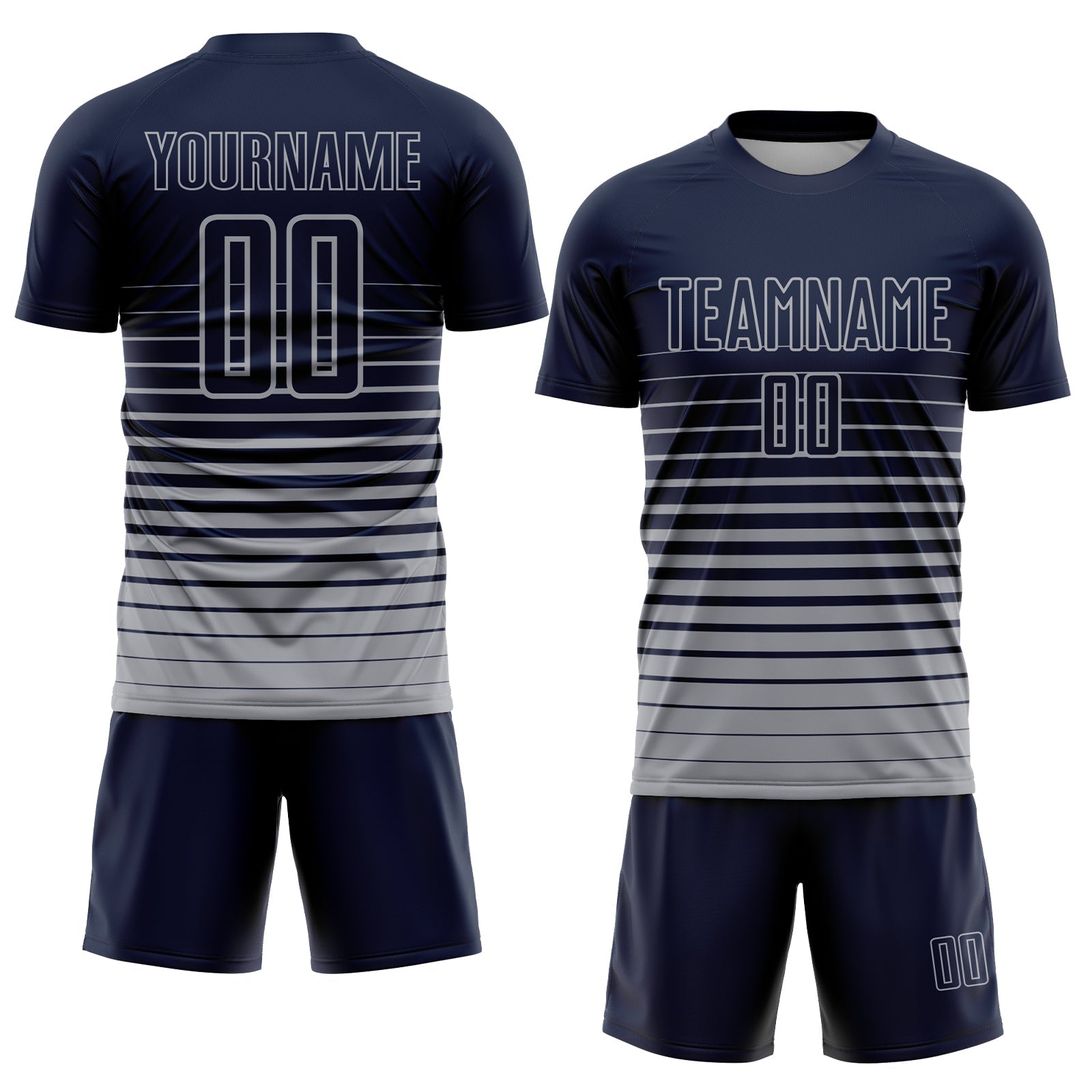 Custom Navy Gray Pinstripe Fade Fashion Sublimation Soccer Uniform Jersey view 2