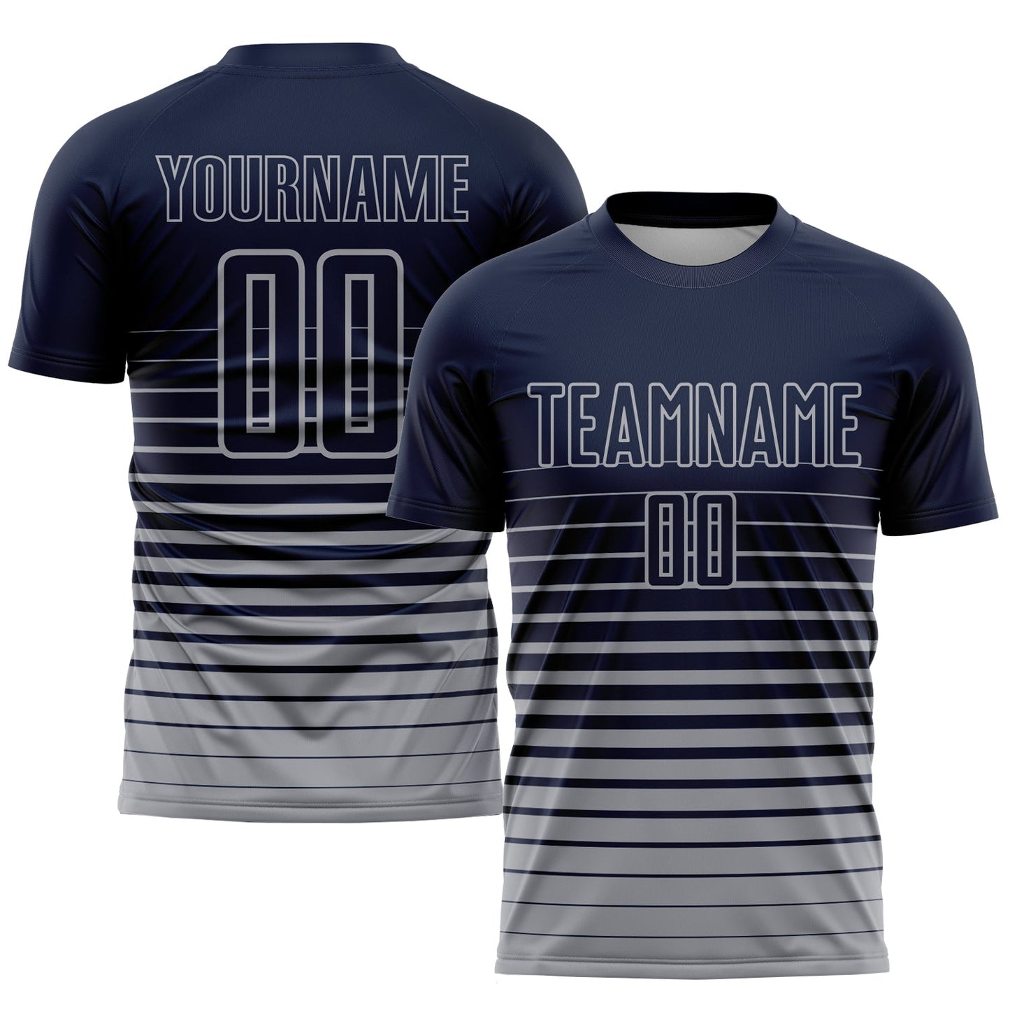 Custom Navy Gray Pinstripe Fade Fashion Sublimation Soccer Uniform Jersey - Main View