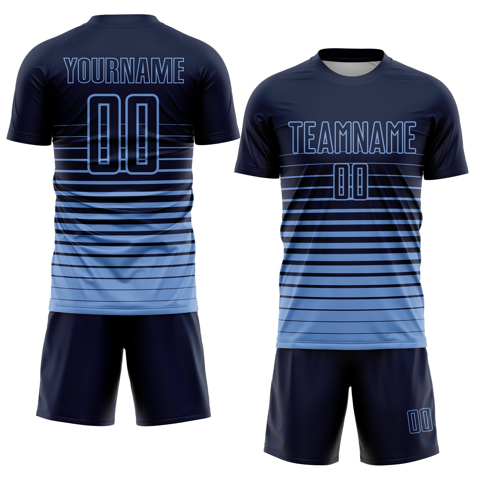 Custom Navy Light Blue Pinstripe Fade Fashion Sublimation Soccer Uniform Jersey view 2