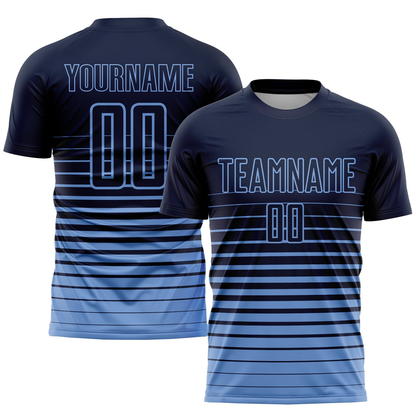 Custom Navy Light Blue Pinstripe Fade Fashion Sublimation Soccer Uniform Jersey - Main View
