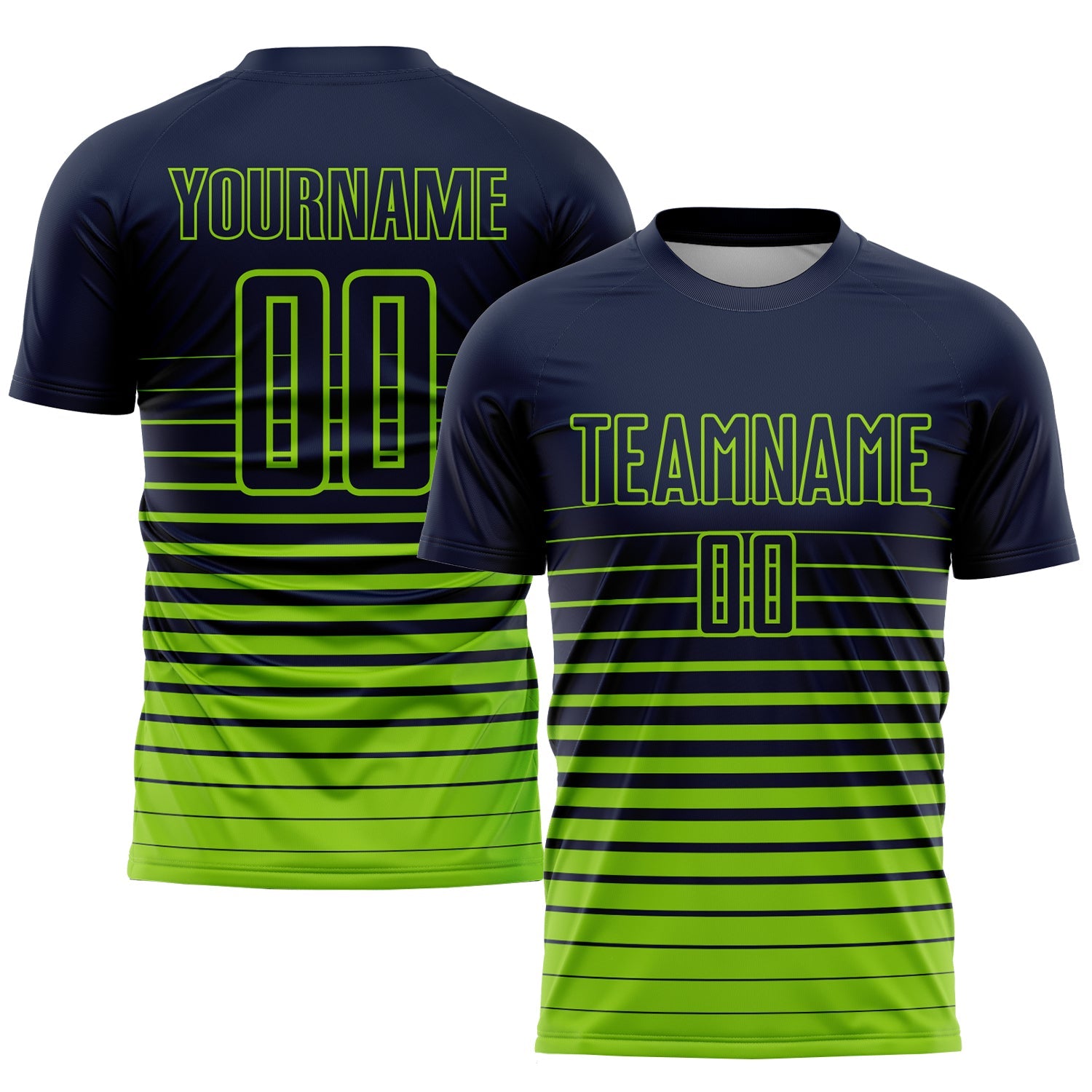 Custom Navy Neon Green Pinstripe Fade Fashion Sublimation Soccer Uniform Jersey - Main View