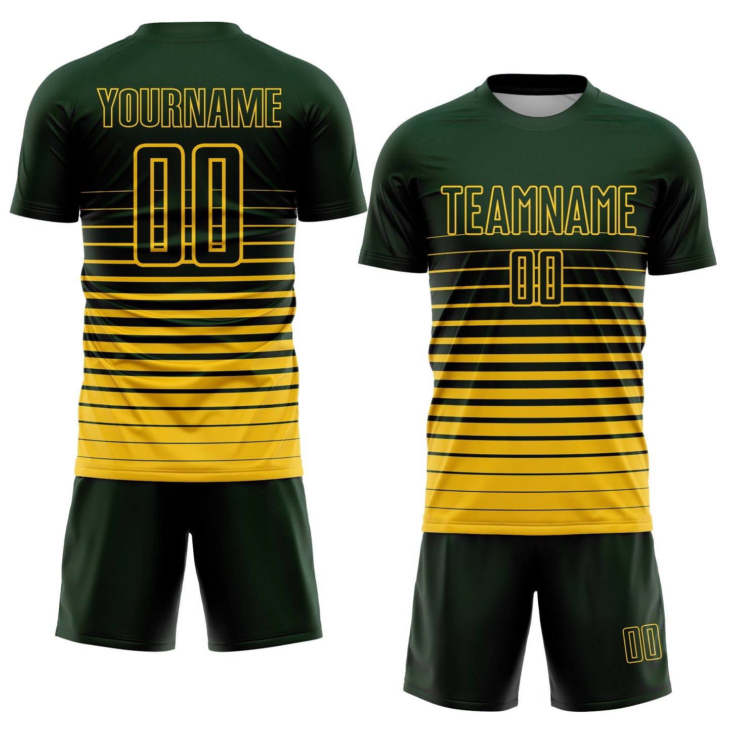 Custom Green Yellow Pinstripe Fade Fashion Sublimation Soccer Uniform Jersey view 2